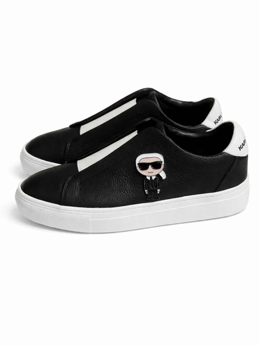 Karl Lagerfeld Ceci Black and White Leather Slip-On Sneakers NWT